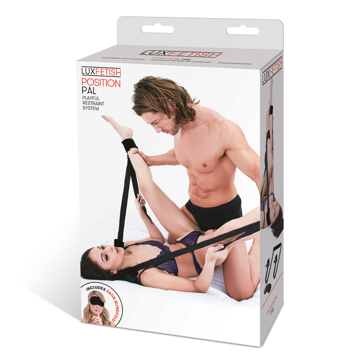 Product packaging for a 'Position Pal' restraint system with a man and woman model on a white background.