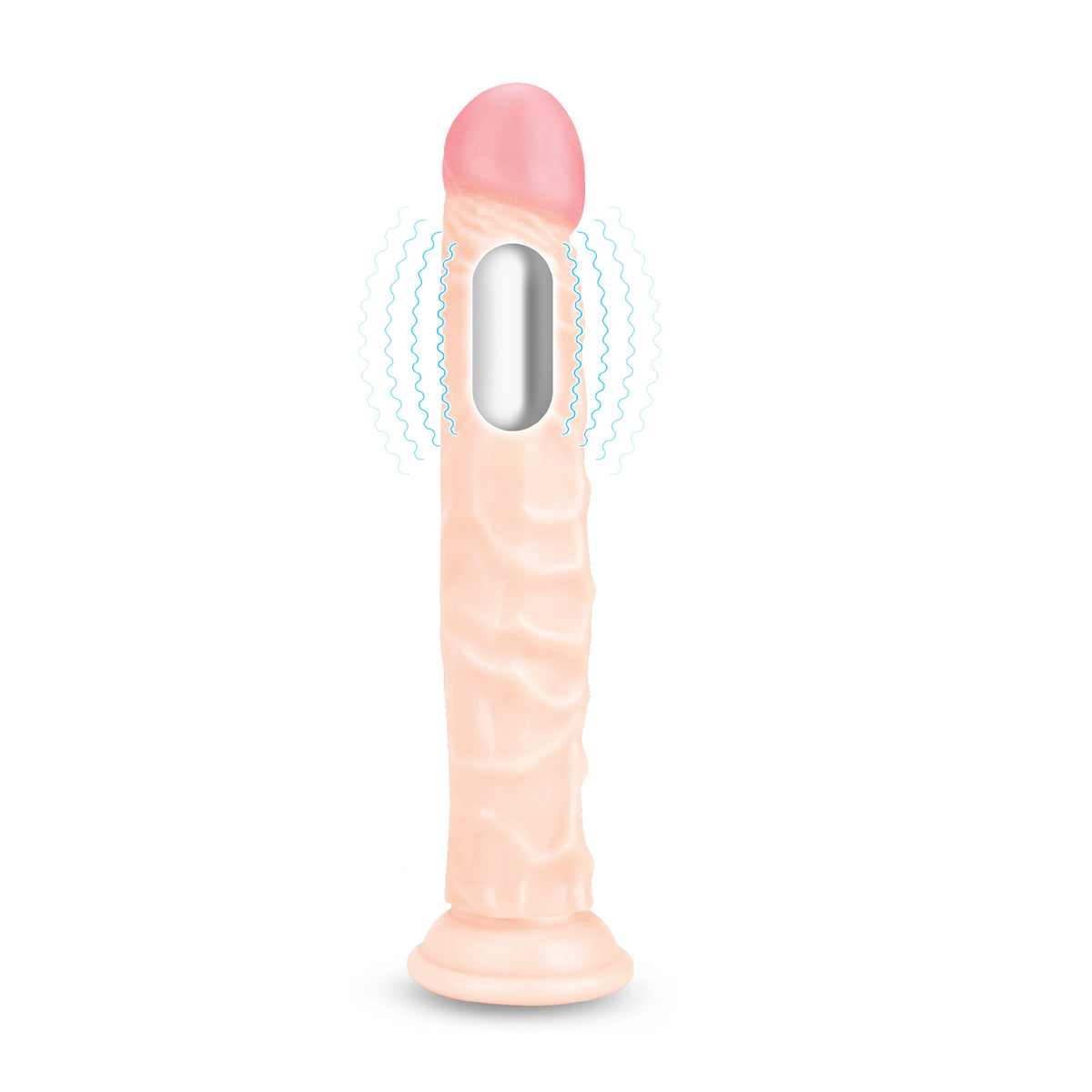 Pink and beige dildo on a white background