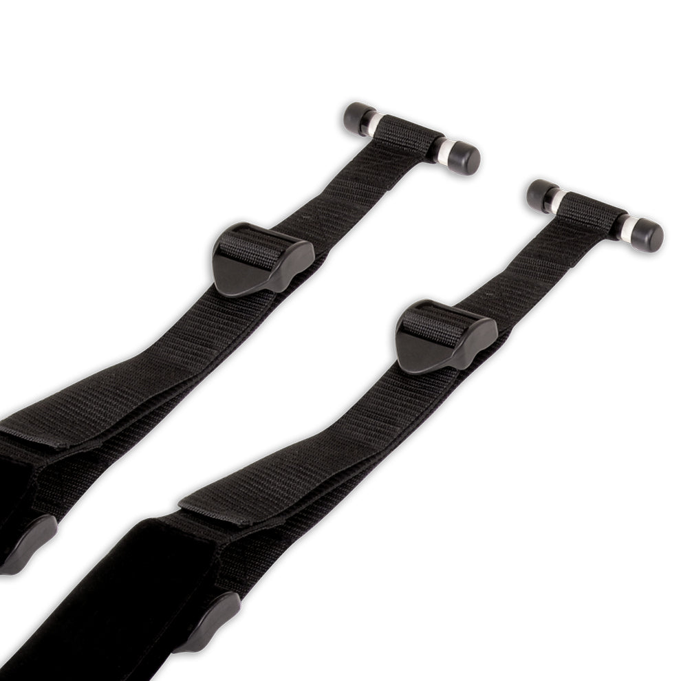 Two black suspenders on a white background