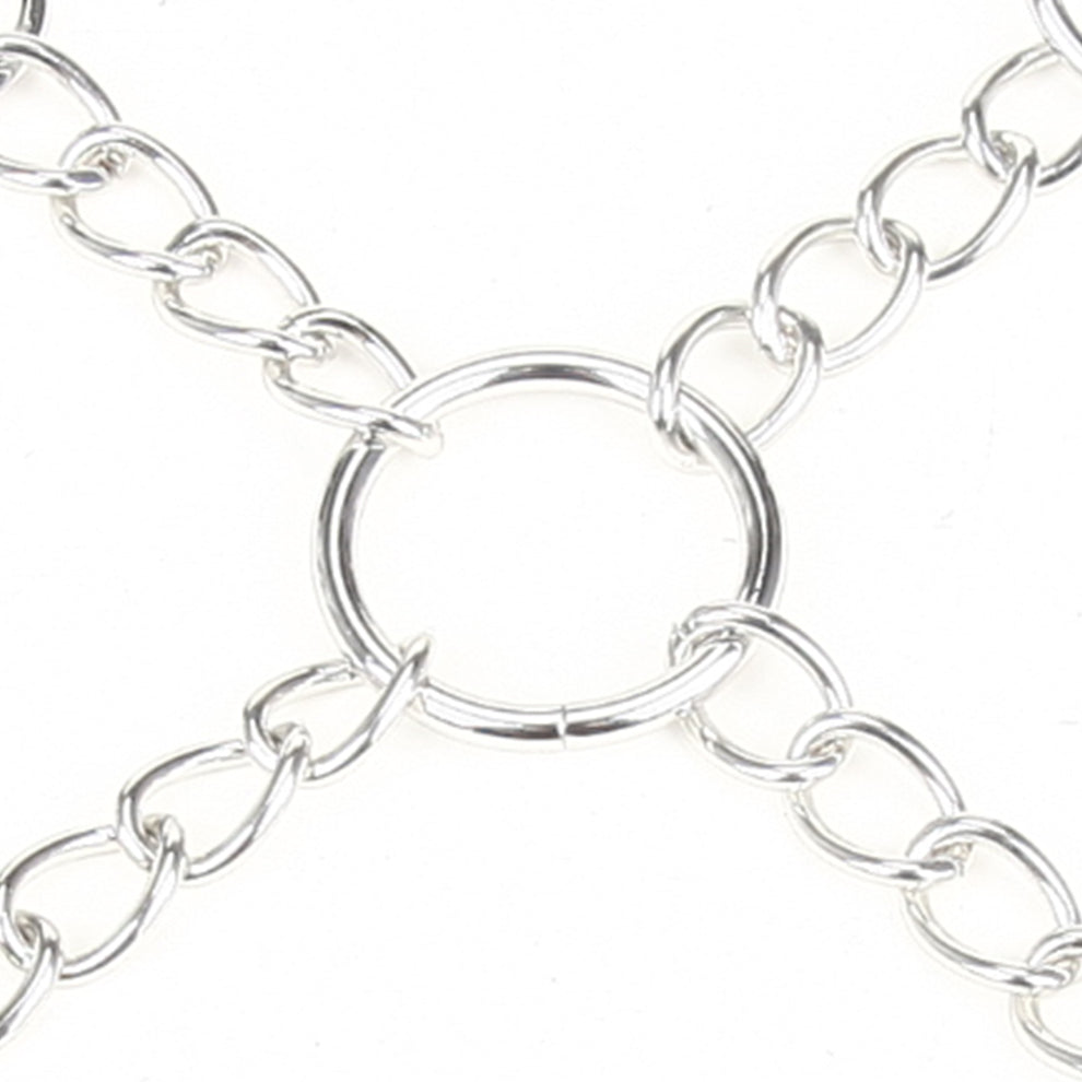 Close-up of a silver chain on a white background