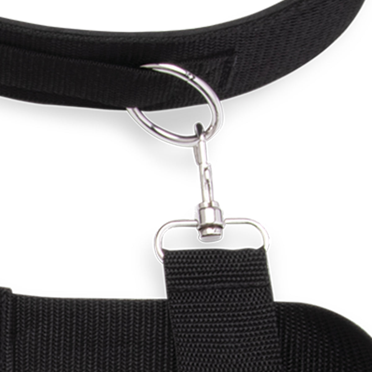 Black cuff with a metal clip on a white background