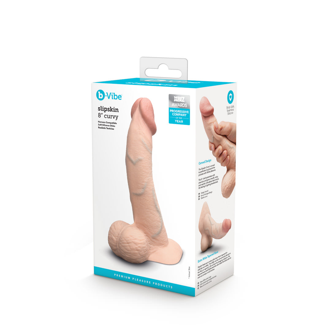 slipskin realistic silicone dildo 8" curvy cream
