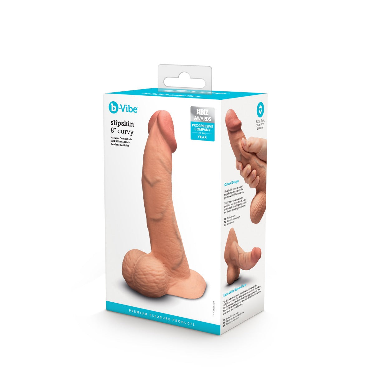 slipskin realistic silicone dildo 8" curvy mocha
