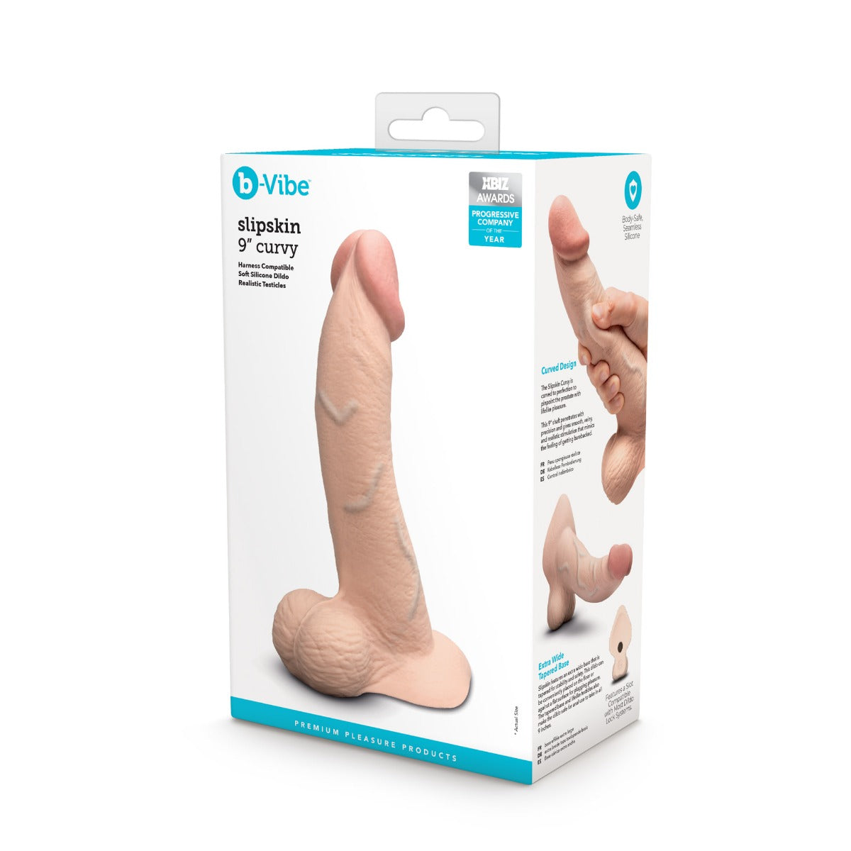 slipskin realistic silicone dildo 9" curvy cream
