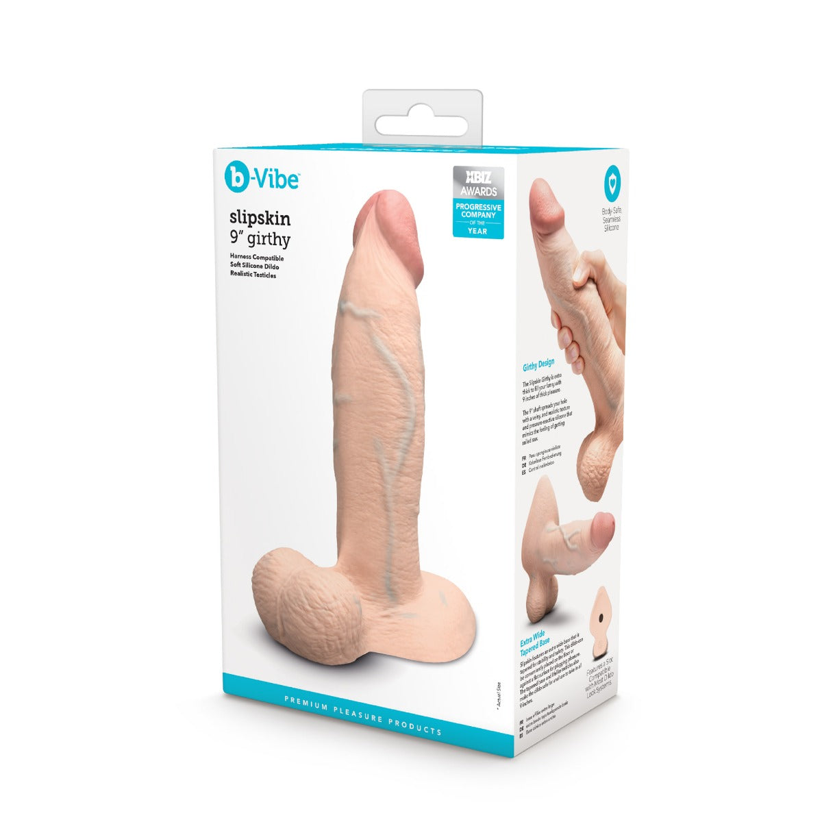 slipskin realistic silicone dildo 9" girthy cream
