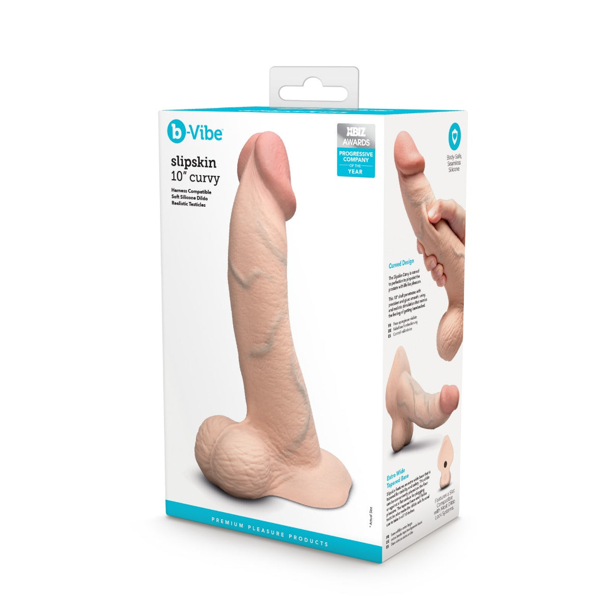 slipskin realistic silicone dildo 10" curvy cream

