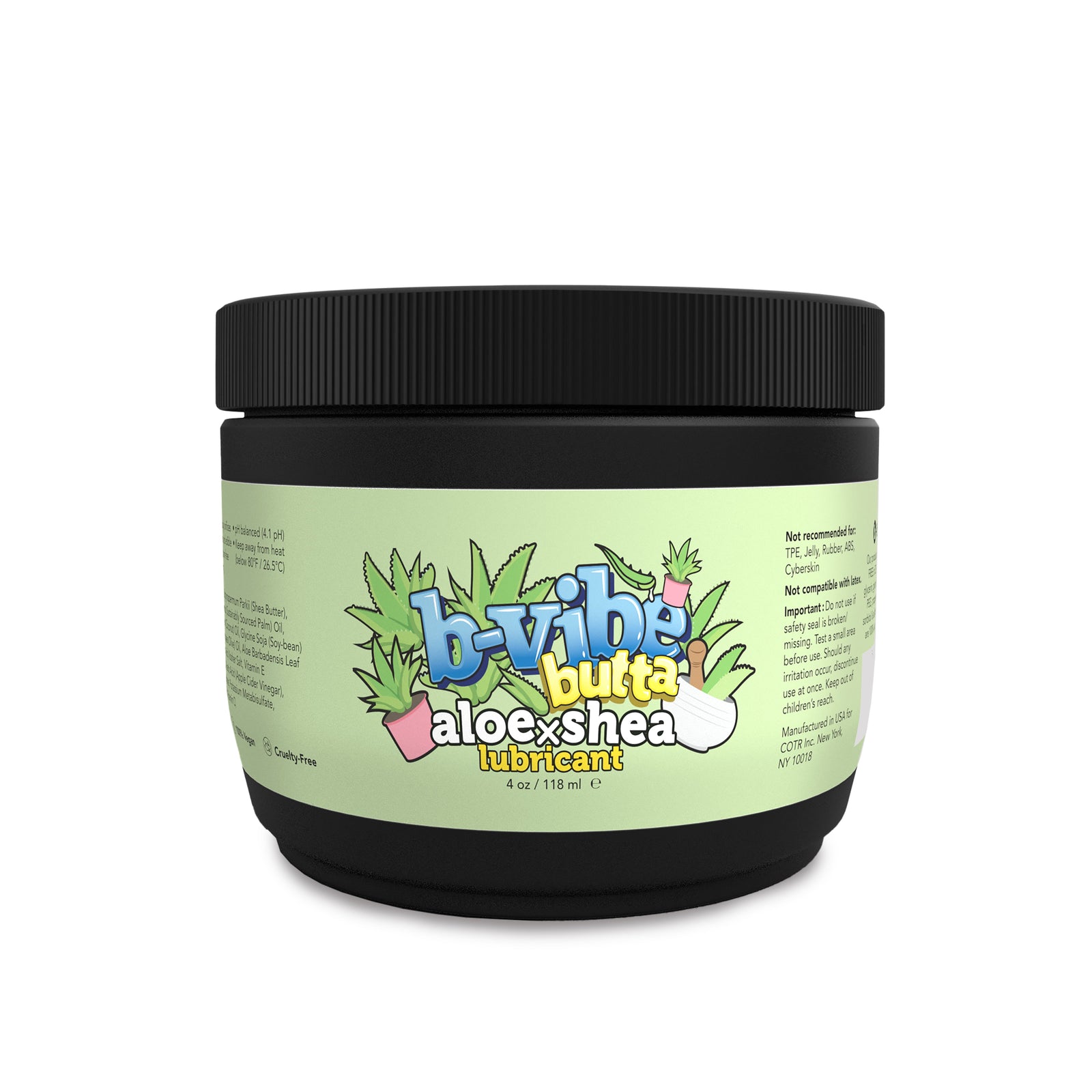B-Vibe Butta Aloexshea lubricant jar on a white background