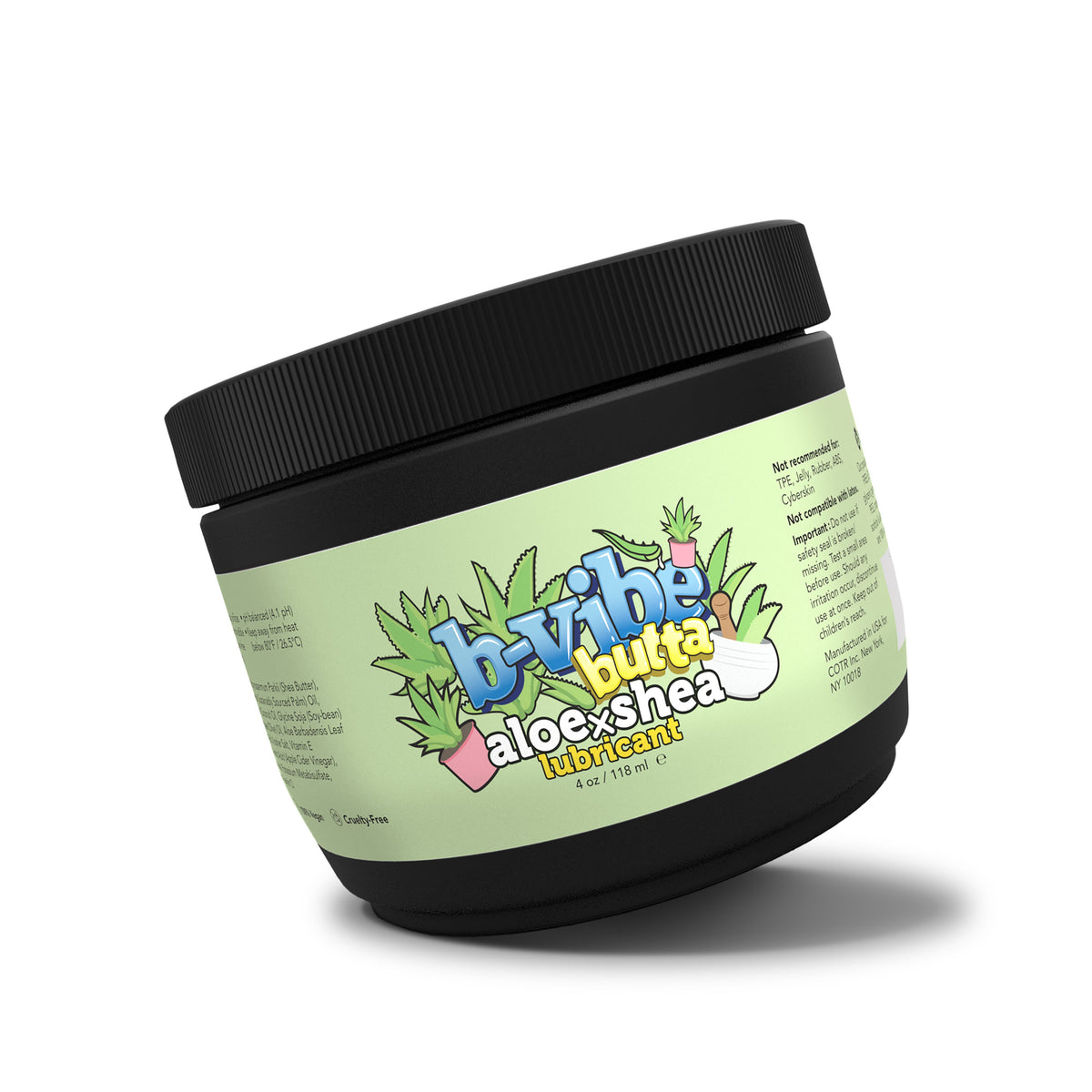 Bottle of b-vibe butta aloexshea lubricant on a white background