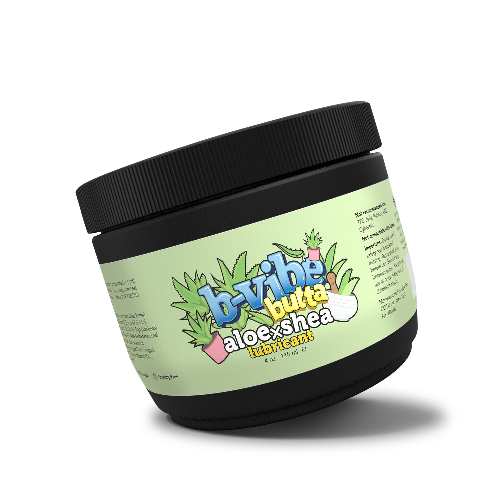 B-Vibe Butta Aloexshea lubricant jar on a white background