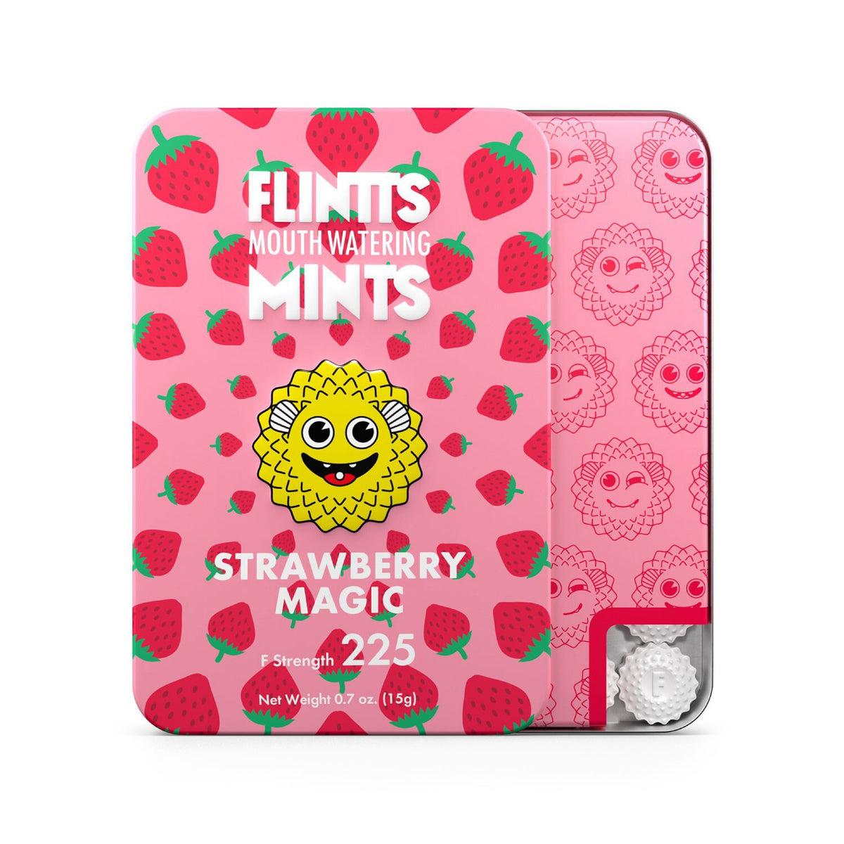 Flintts Mints Strawberry Magic F Strength 225 mouth watering mints tin packaging