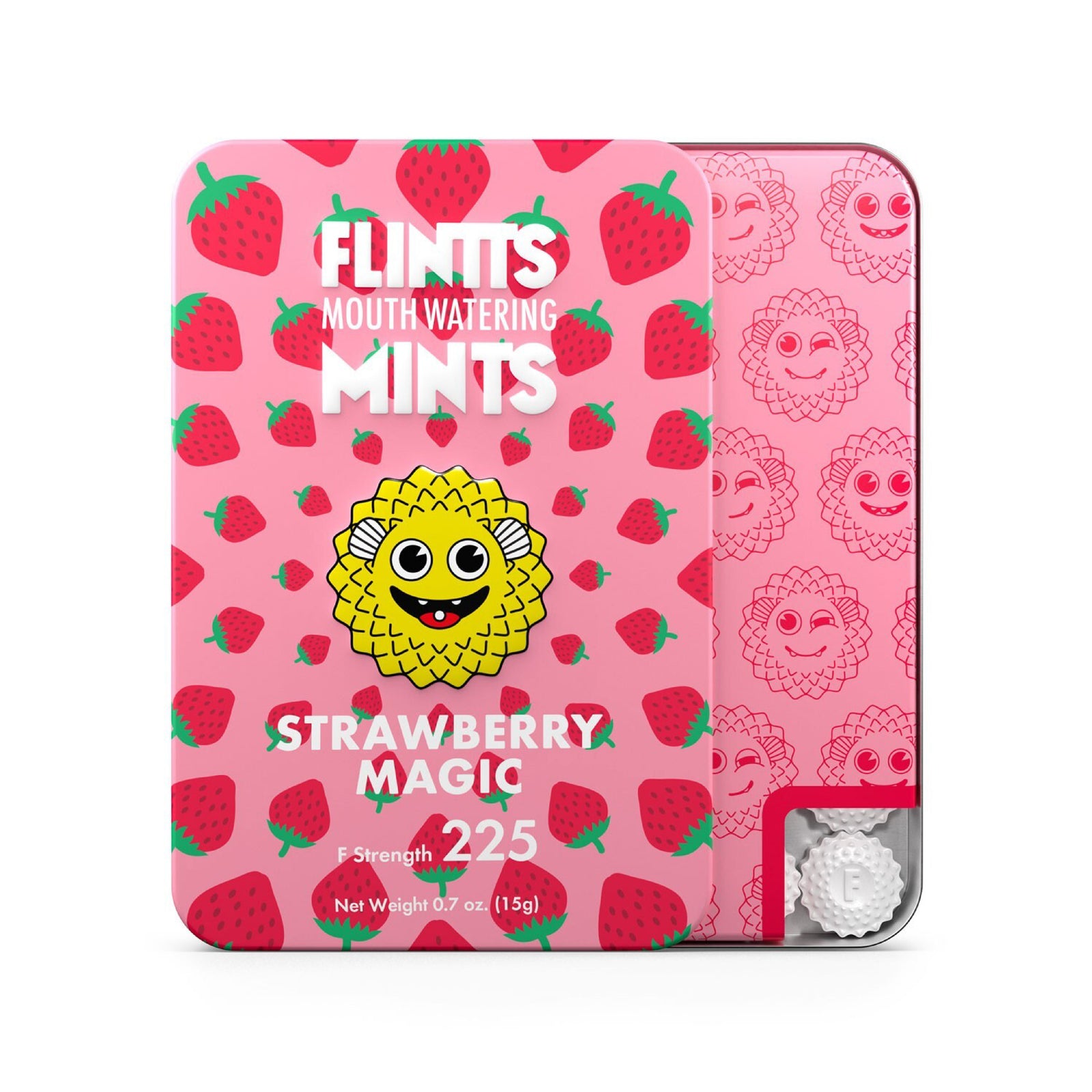 Flintts Mints Strawberry Magic F Strength 225 mouth watering mints tin packaging