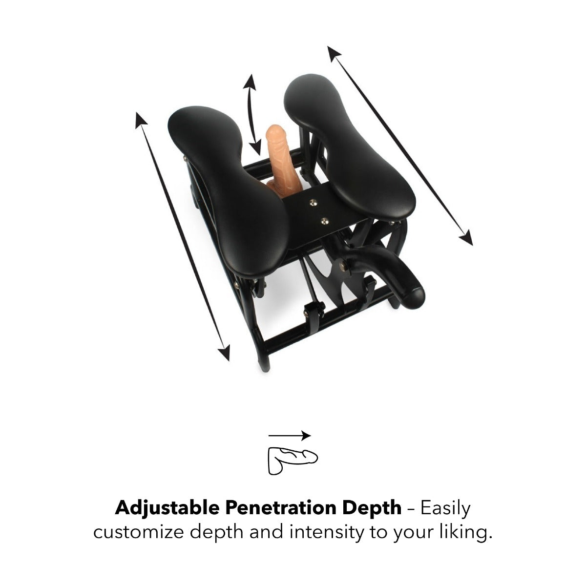 Black adjustable penetration depth device with measurements on a white background