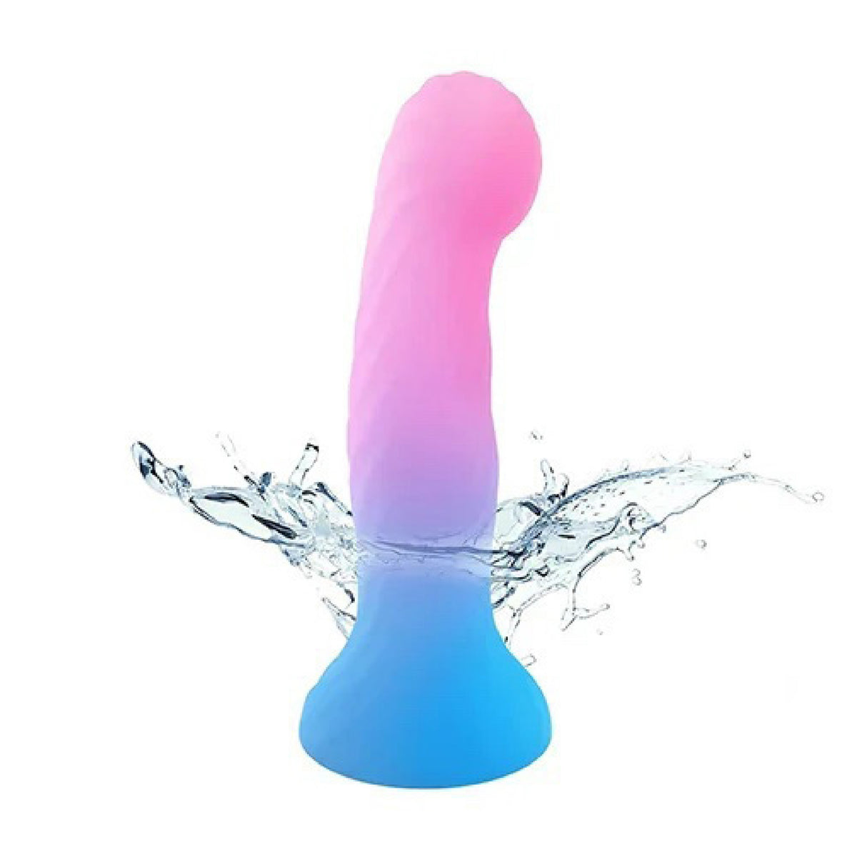 Love to Love Candy Loop LED dildo submerged in water splashes highlighting IPX7 waterproof design