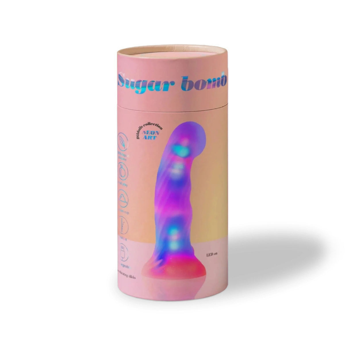Cylindrical retail packaging box for Love to Love Dildolls Sugar Bomb 39 LED Gradient Modes Dildo