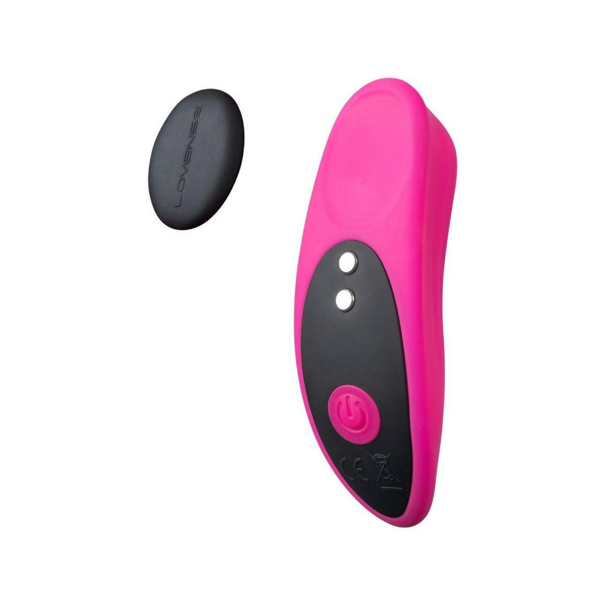 Side angle view of the compact Lovense Ferri magnetic panty vibrator showing curved clitoral stimulation surface