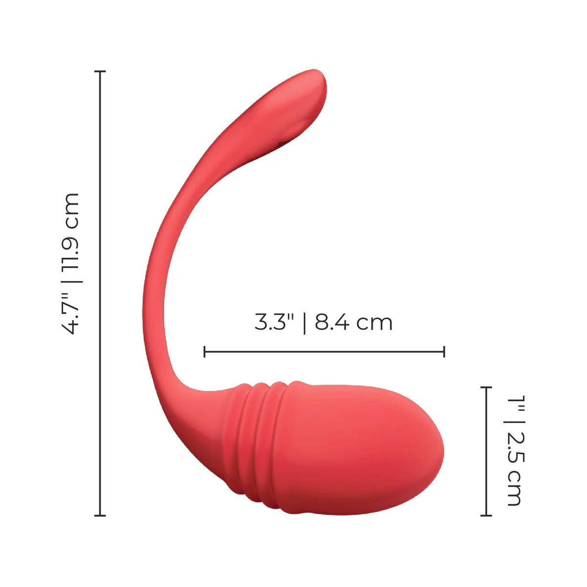 Lovense Vulse Rechargeable Silicone Thrusting Egg Vibrator
 product with dimensions labeled on a white background