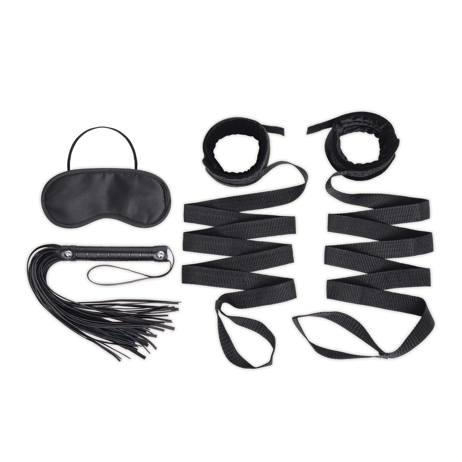 4-piece bondage bed strap and flogger 