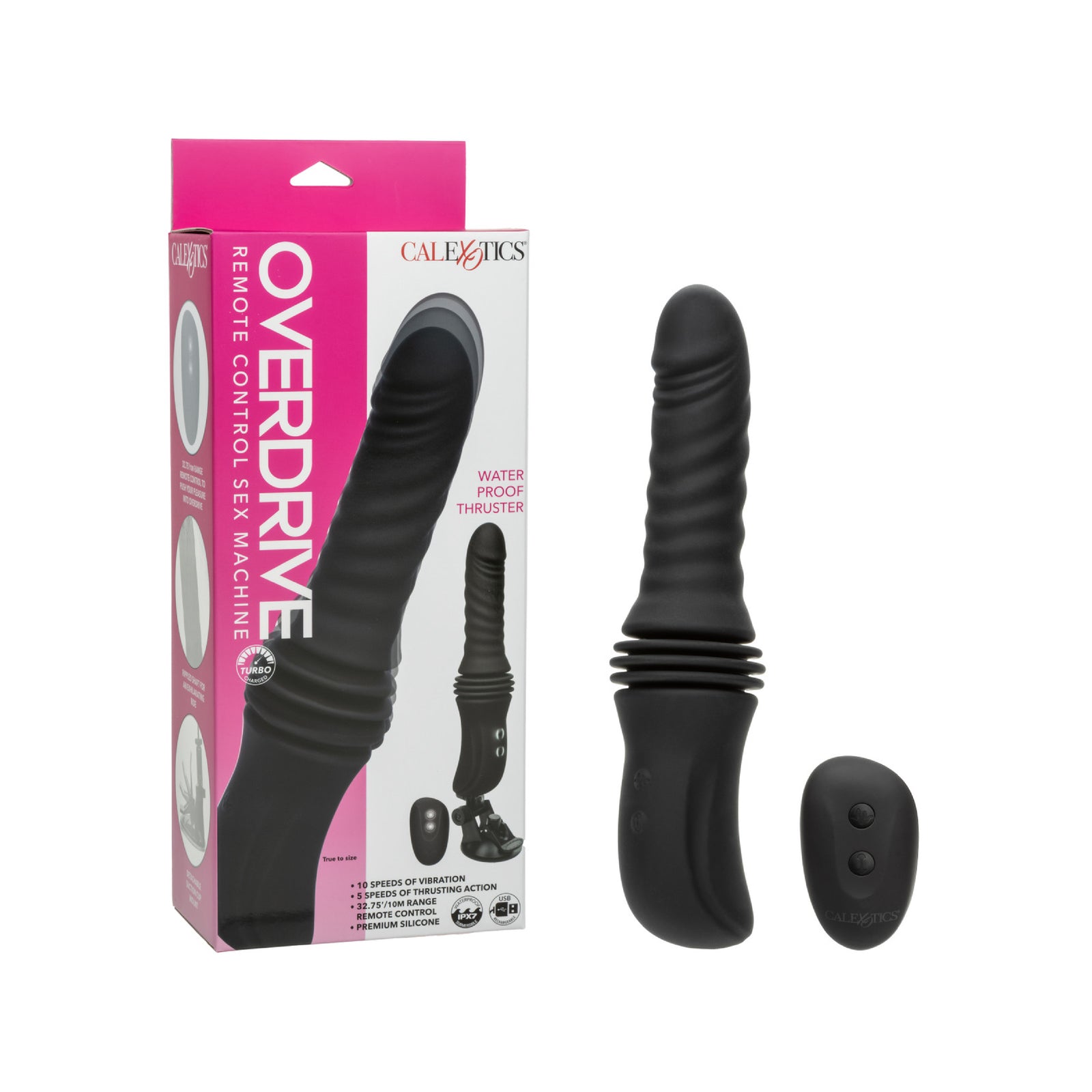 CalExotics Overdrive black silicone thrusting sex machine with rippled shaft and wireless remote control