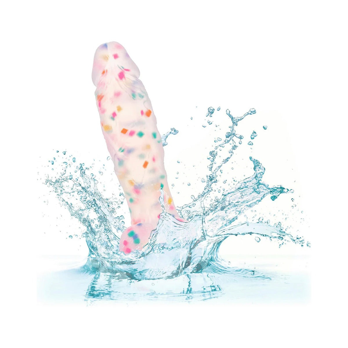 6" Party Boy Silicone Studs Dong with Suction Cup splashing in water on a white background