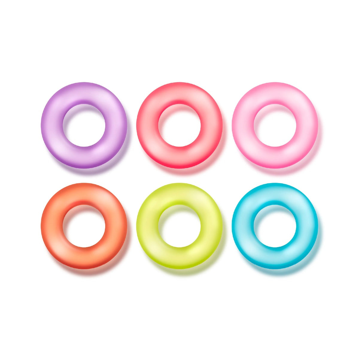 Set of six colorful cock rings on a white background
