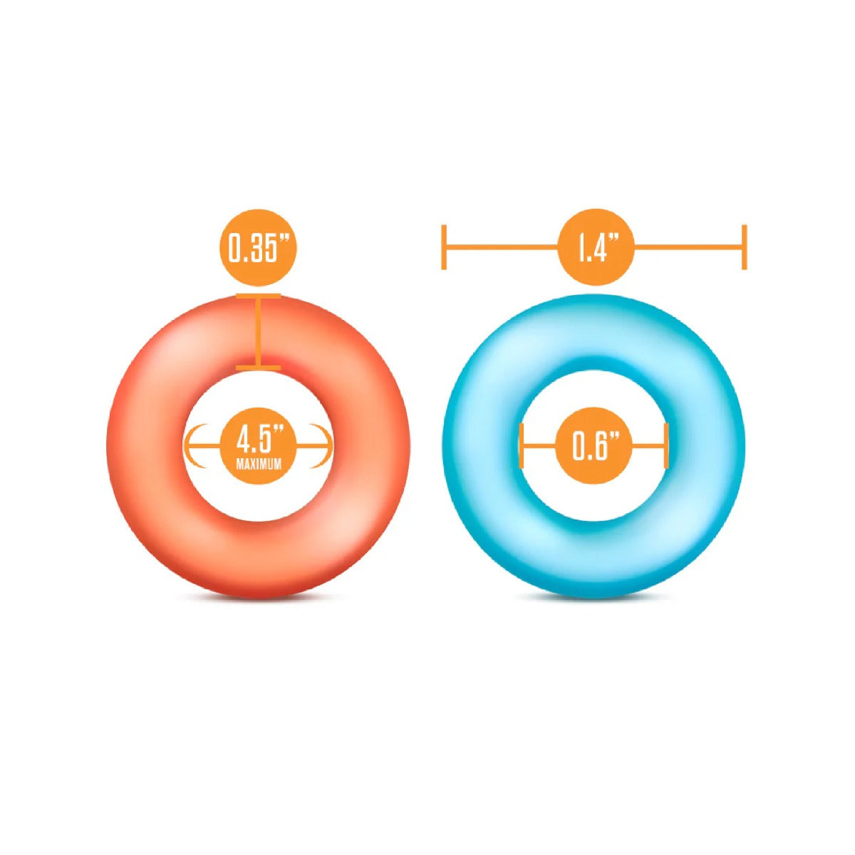 Two circular objects with measurements indicated on a white background