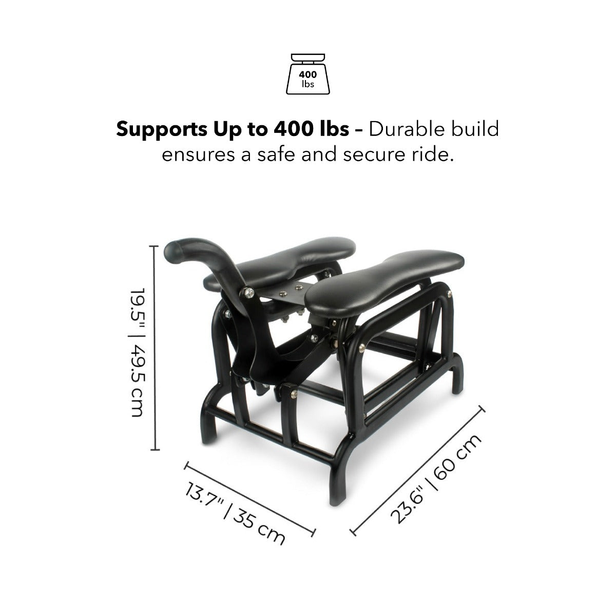 Infographic detailing the 400 lb capacity with chair dimensions
