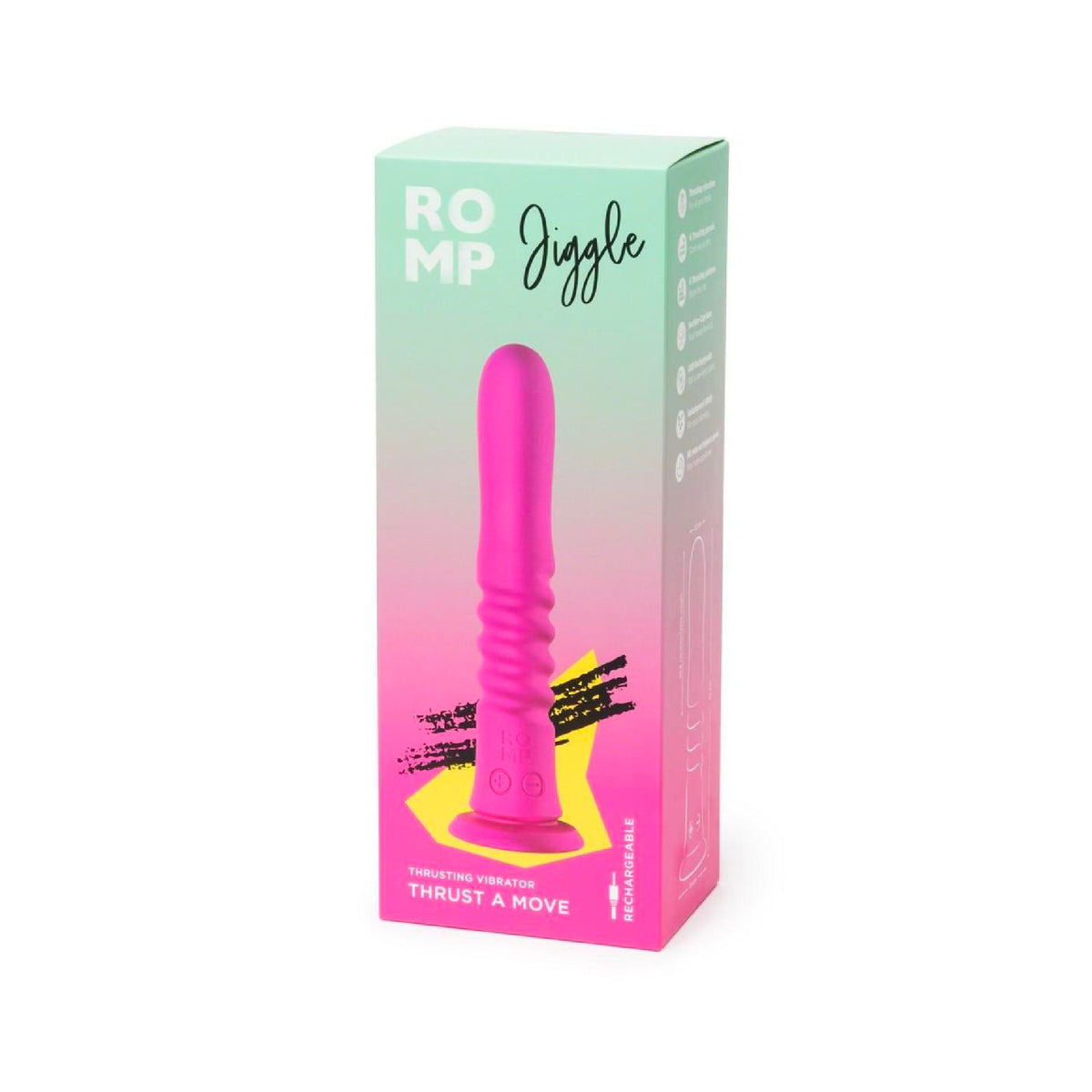 ROMP Jiggle Rechargeable Silicone Thrusting Vibrating Dildo with Suction Cup