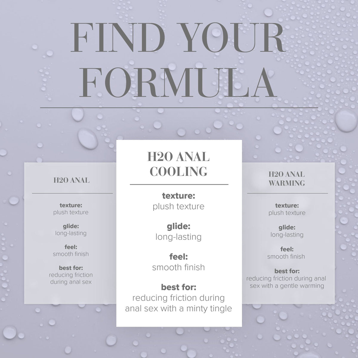 Product packaging with 'H2O Anal Cooling' and 'H2O Anal Warming' on a textured background.