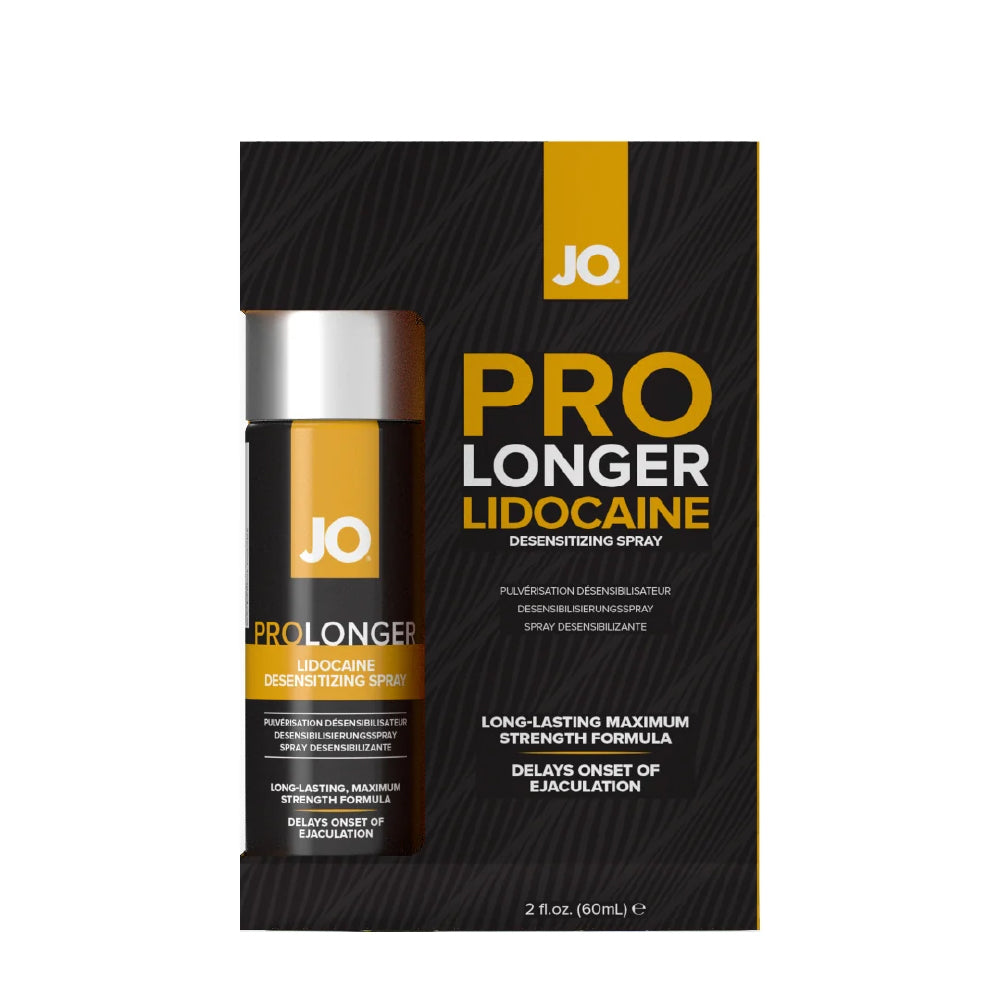 JO Pro Longer Lidocaine desensitizing spray packaging on a white background