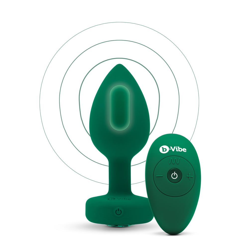 b-Vibe Vibrating Jewel Plug M/L Emerald Green - The Cowgirl Sex Machine