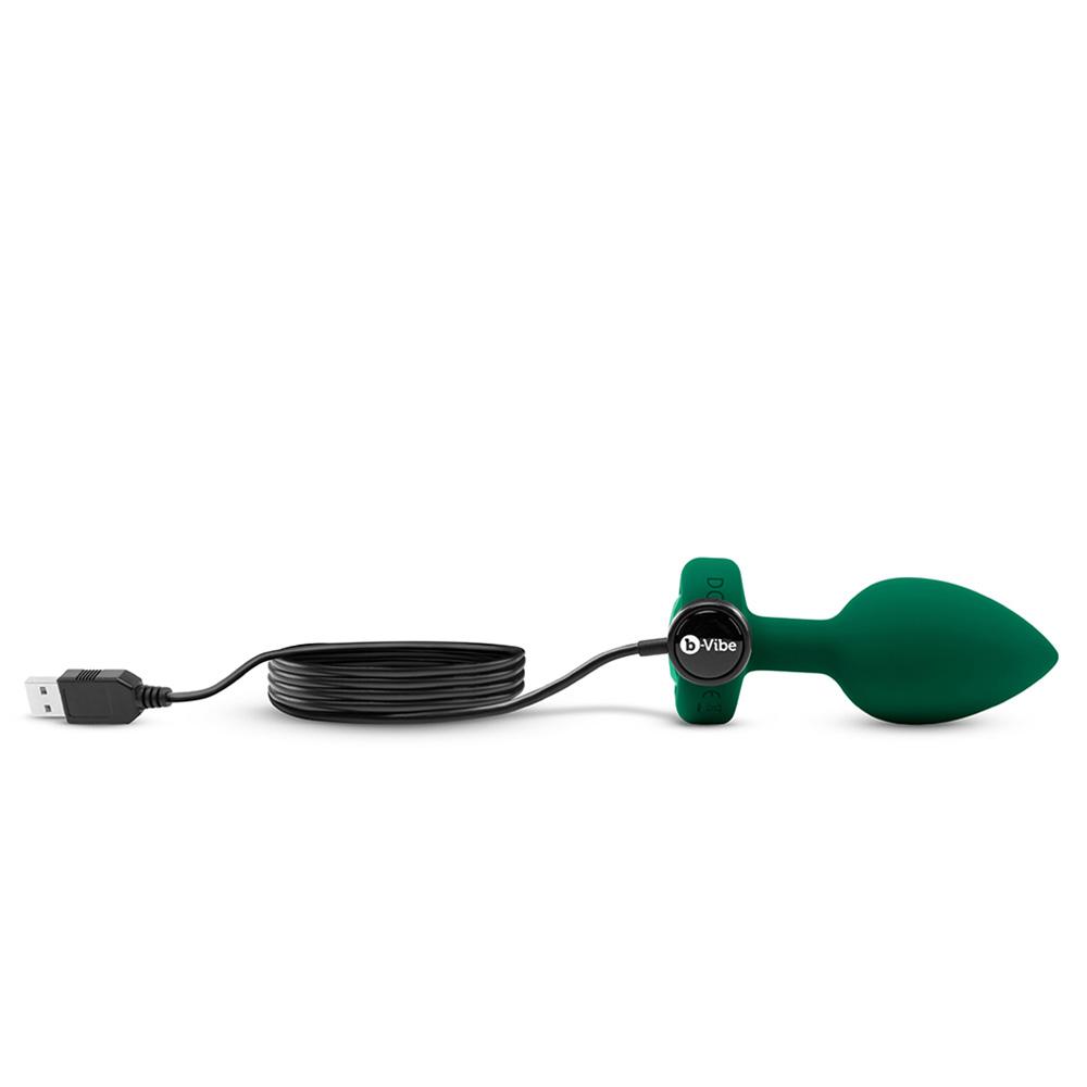 b-Vibe Vibrating Jewel Plug M/L Emerald Green with charging cable - The Cowgirl Sex Machine
