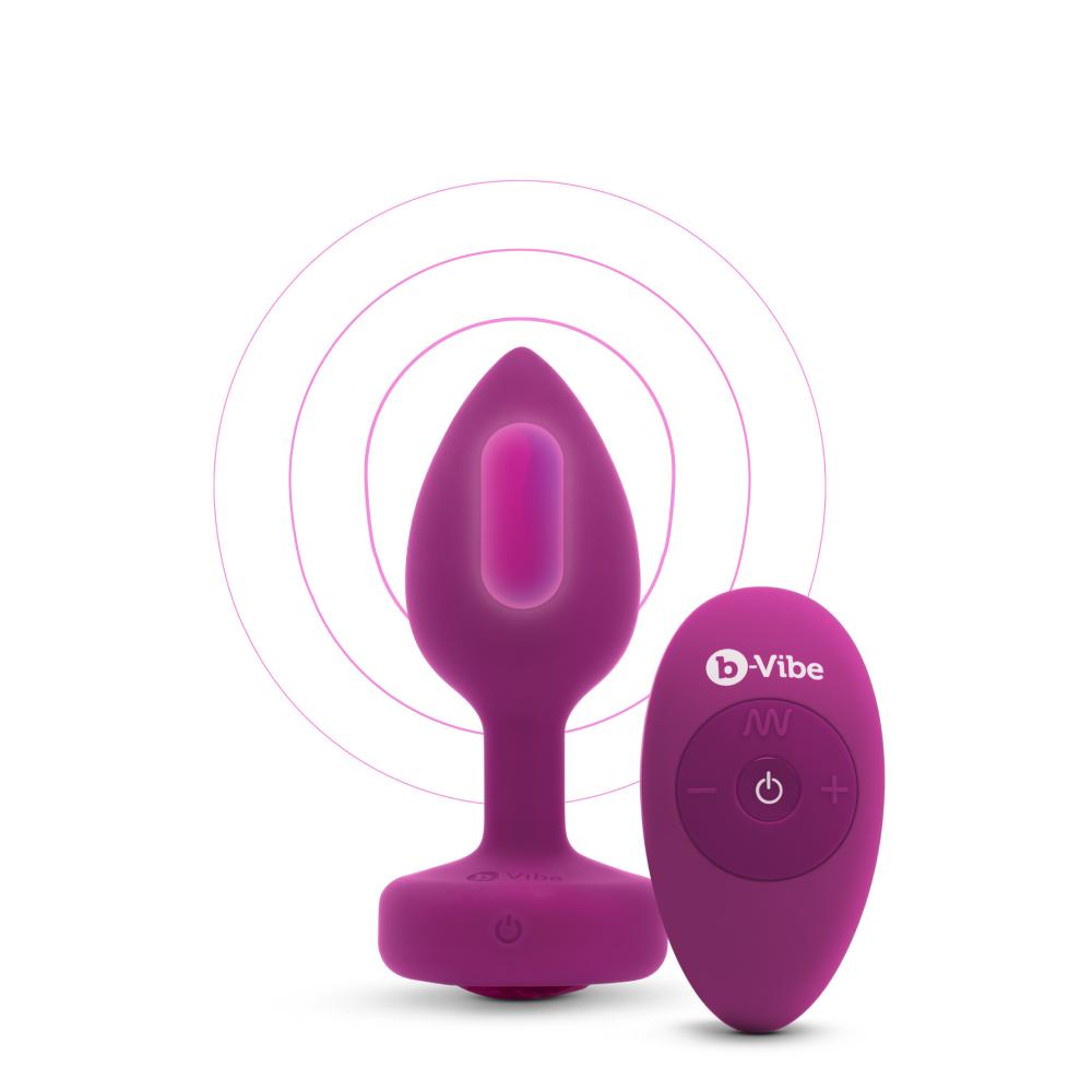 b-Vibe Vibrating Jewel Plug with wireless remote control - S/M Pink Ruby - The Cowgirl