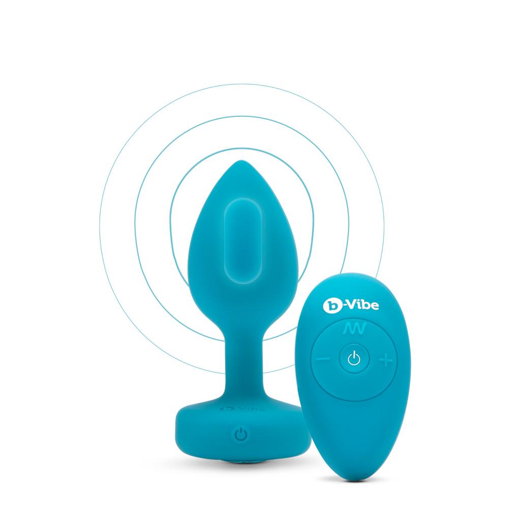 b-Vibe Vibrating Jewel Plug with wireless remote control - S/M Aquamarine - The Cowgirl