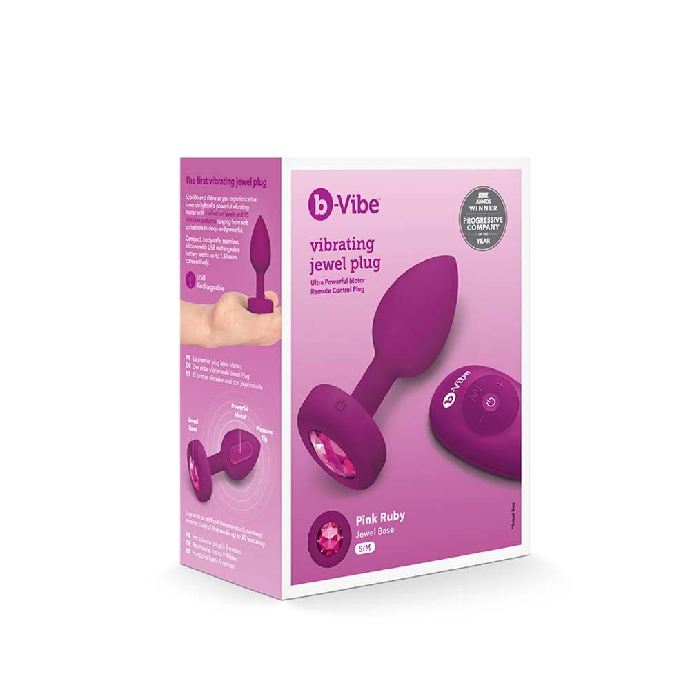 Packaging of the b-Vibe Vibrating Jewel Plug - S/M Pink Ruby - The Cowgirl