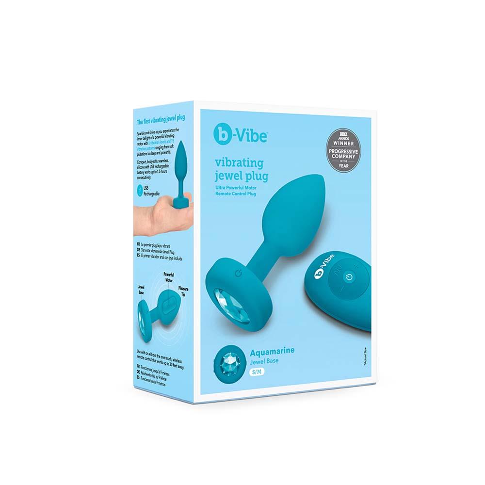 Packaging of the b-Vibe Vibrating Jewel Plug - S/M Aquamarine - The Cowgirl