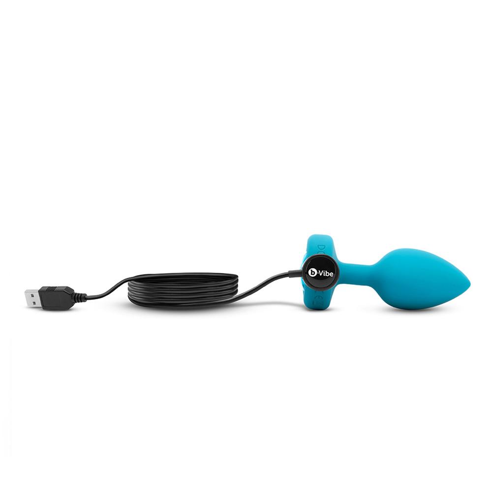 b-Vibe Vibrating Jewel Plug with magnetic charging cable - S/M Aquamarine - The Cowgirl